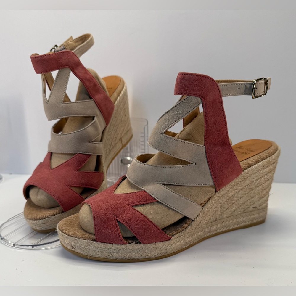 NWT Toni Pons espadrille Red and Beige suede Wedge Sandals size 42, US 11